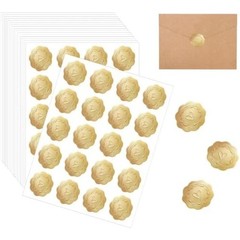 Gold Embossed Heart Seal Stickers Self-Adhesive Wax Look Labels for Wedding