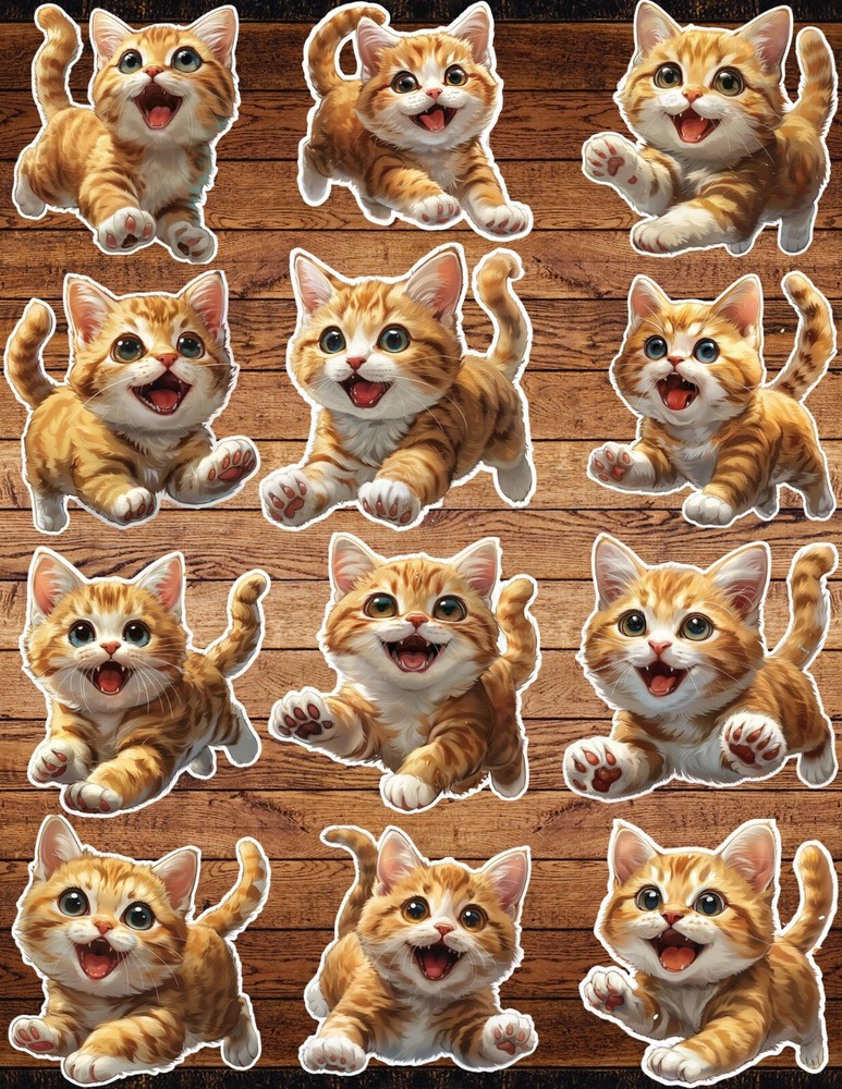 Orange Happy Cat Cut Vinyl Stickers Set Scrapbooking Laptop WaterBottle