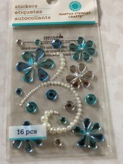 MARTHA STEWART CRAFTS ADHESIVES LIGHT BLUE & CHRYSTAL FLOWERS & PEARLS 16PCS