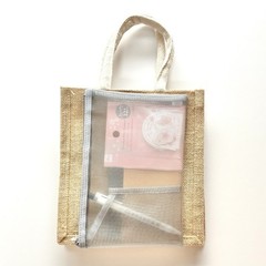 MUJI Sakura Jute Bag Nylon Mesh Case Gift Set A6 Mini Notebook Stationery Japan