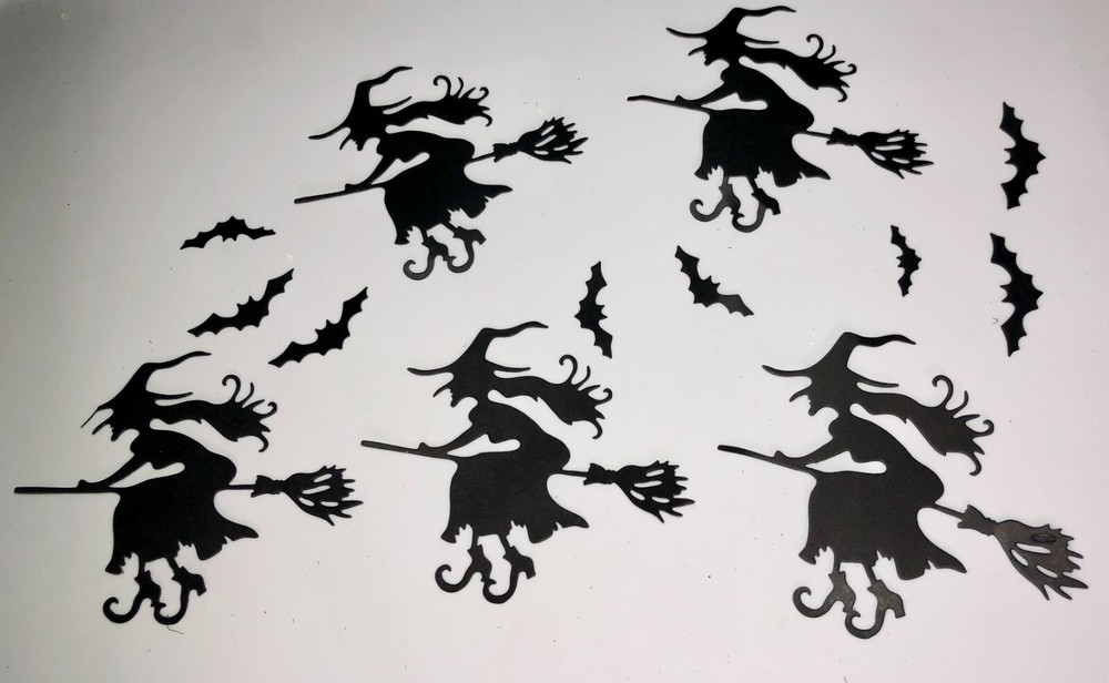 🕷️5 WITCH & BATS 🕷️ cardstock paper die cut embellishments HALLOWEEN