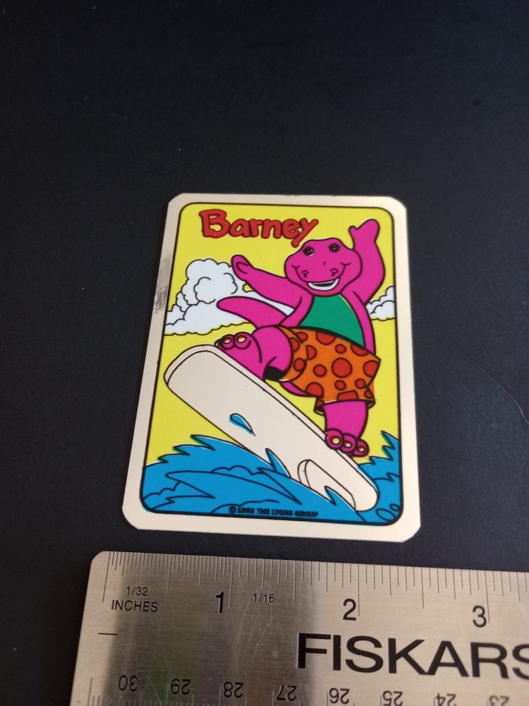 Vintage Stickers Barney Dinosaur Foil Mylar Vending Machine Sticker Reflective