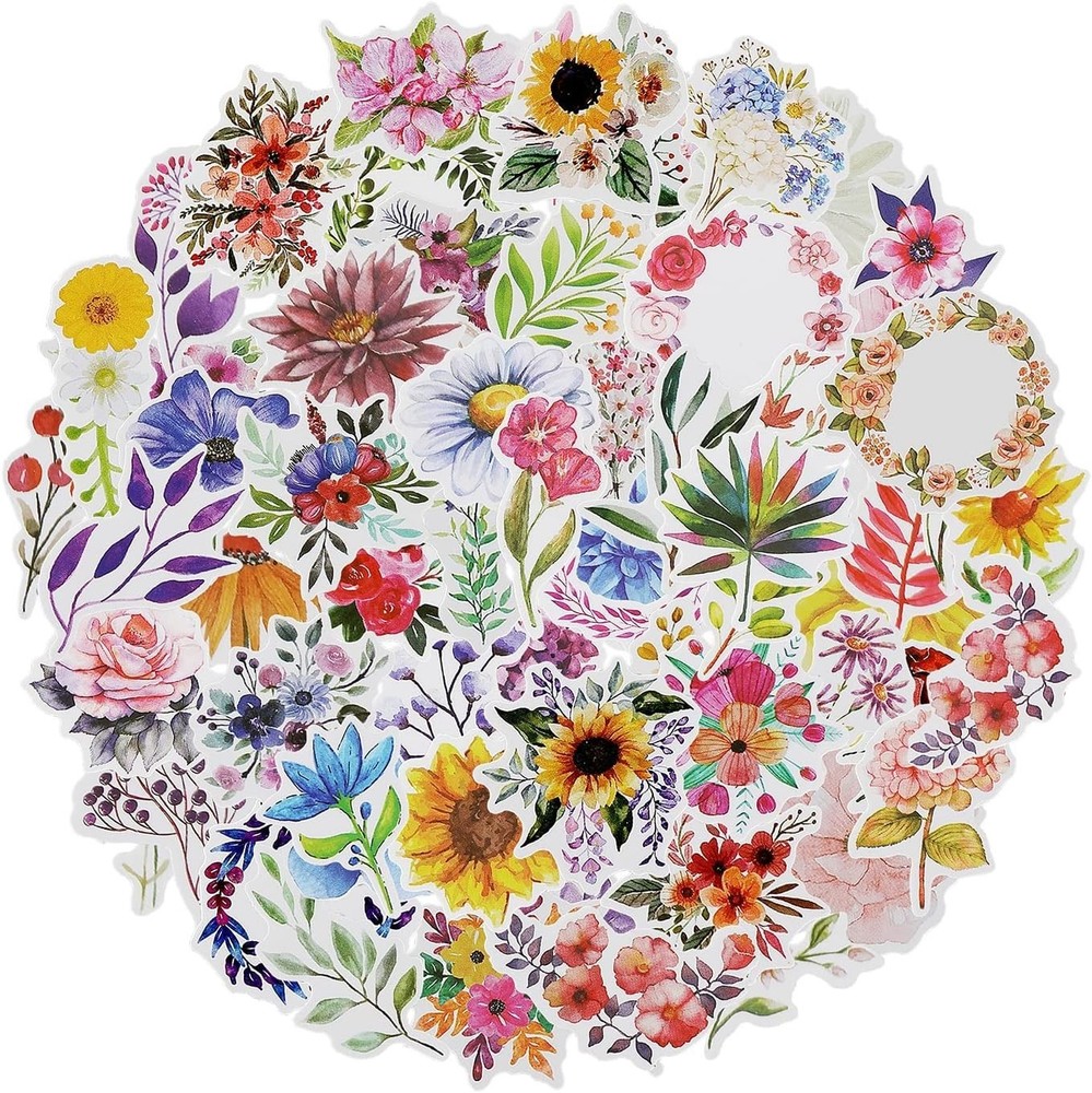 Tiny Floral Stickers 74pcs Vinyl Decals for Laptop Water Bottle Journal