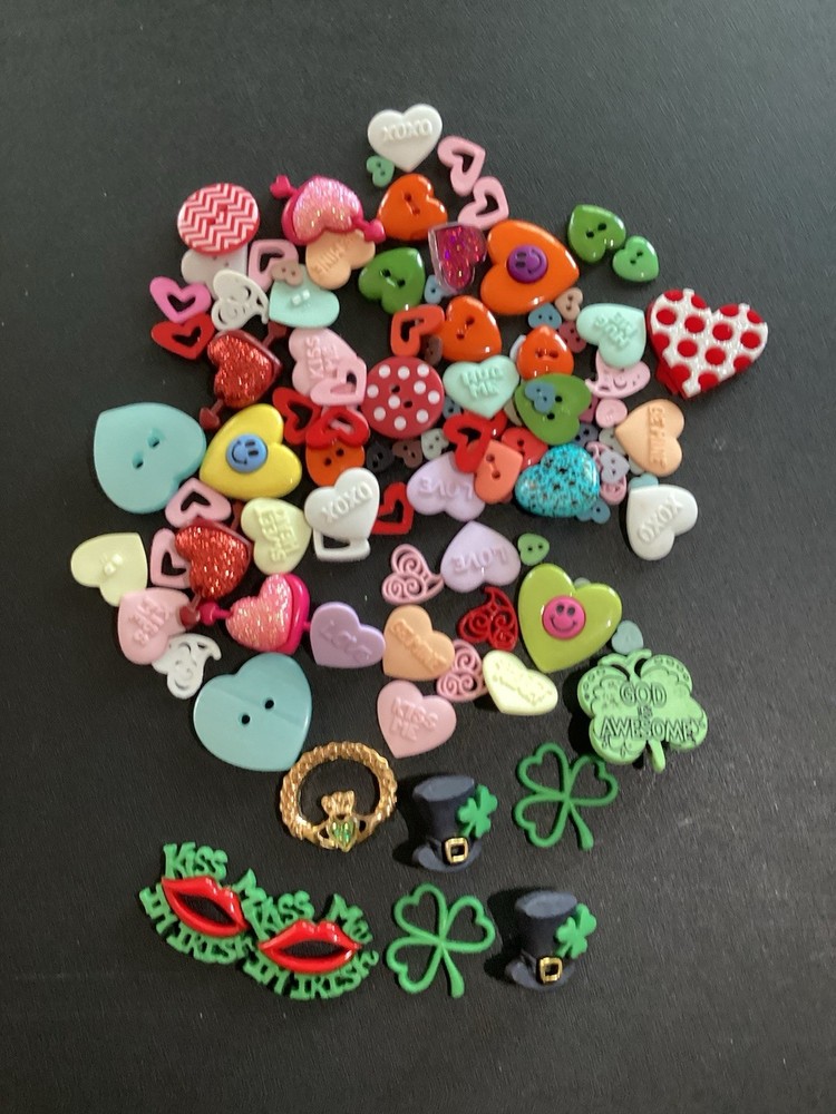 Scrapbook Crafting Button Embellishment Lot Of 105 Pcs Valentine’s St. Patrick