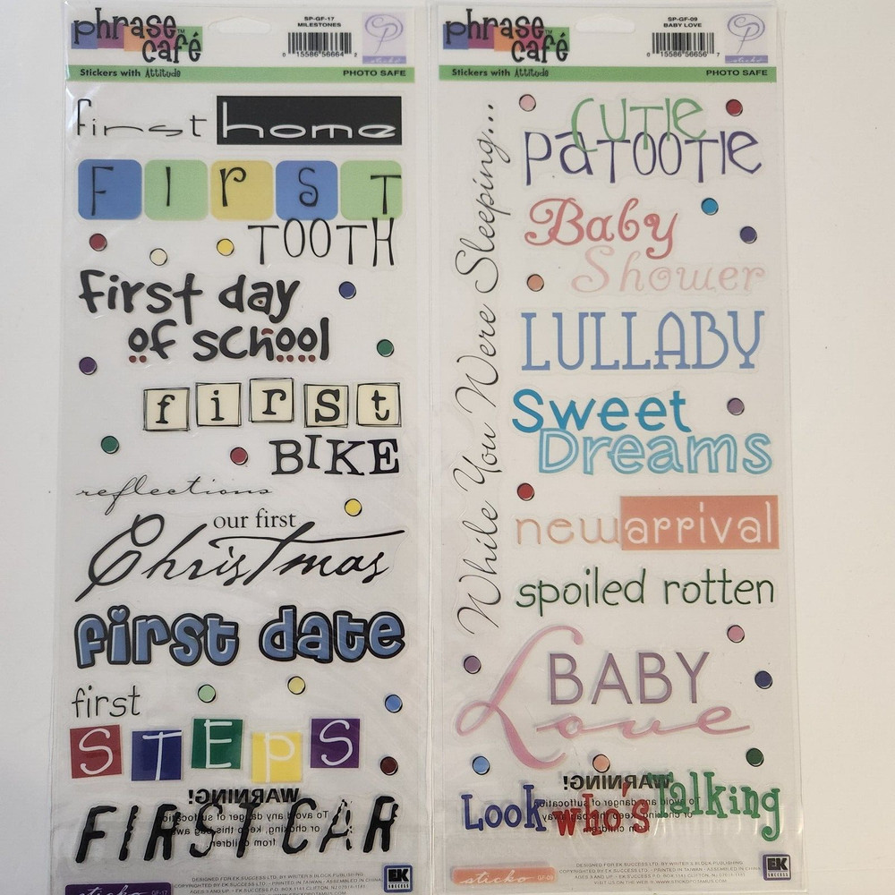 NEW Lot 2 Sheets Stickers BABY / MILESTONES Phrase Cafe Words Phrases Quotes -G