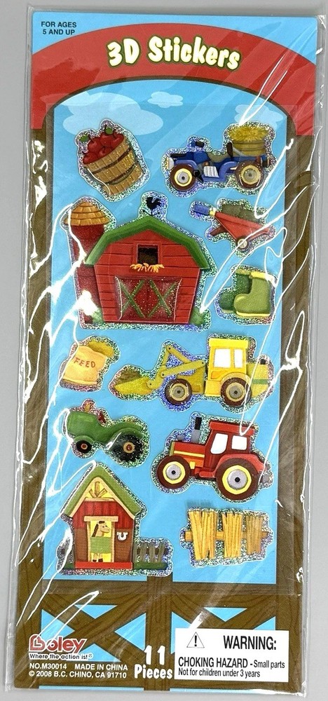 Boley Farm Vehicle Tractor Barn Hay Barrel of Apples Boots 3D Scrapbook Stickers