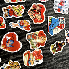 Valentine’s Stickers 50 Pack Retro VIntage Style Cute Heart Junk Journal New
