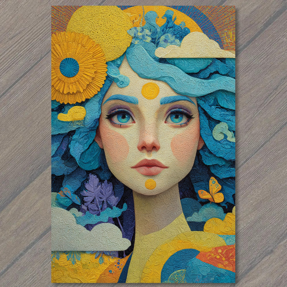 STICKER Surreal Blue Haired Woman Portrait Celestial Floral Dreamlike Vision