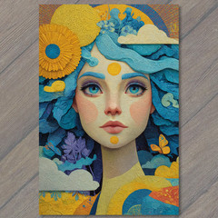 STICKER Surreal Blue Haired Woman Portrait Celestial Floral Dreamlike Vision