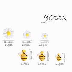 HERZWILD 90Pcs Resin Bee Daisy Flowers Small to Medium, White daisy with bees