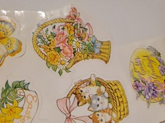 1980s Eastsr Stickers Hallmart Sheet Current Flowers Kittens Greetings Joy Vtg