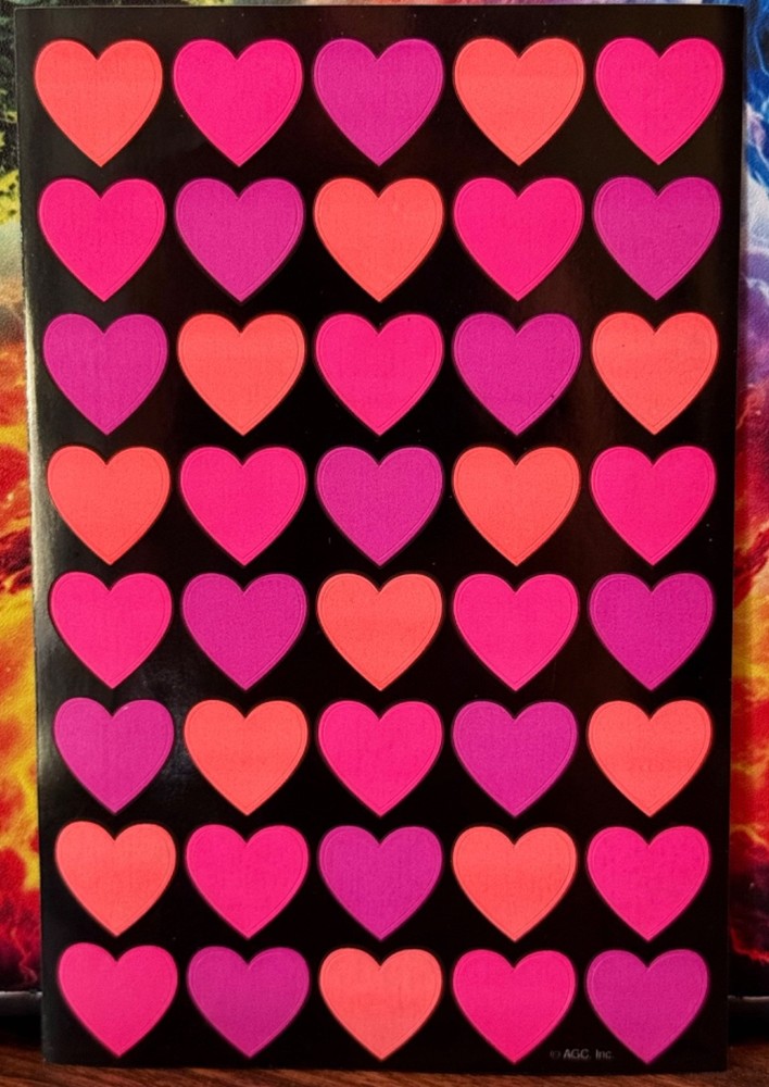 Vintage American Greeting Cards Neon Mauve/Pink/Orange Heart Sticker Sheet