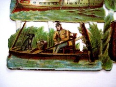 Fantastic Vintage Die Cuts of 1800-1900’s Sailing Ships w/ Sailors,Dog & Woman *