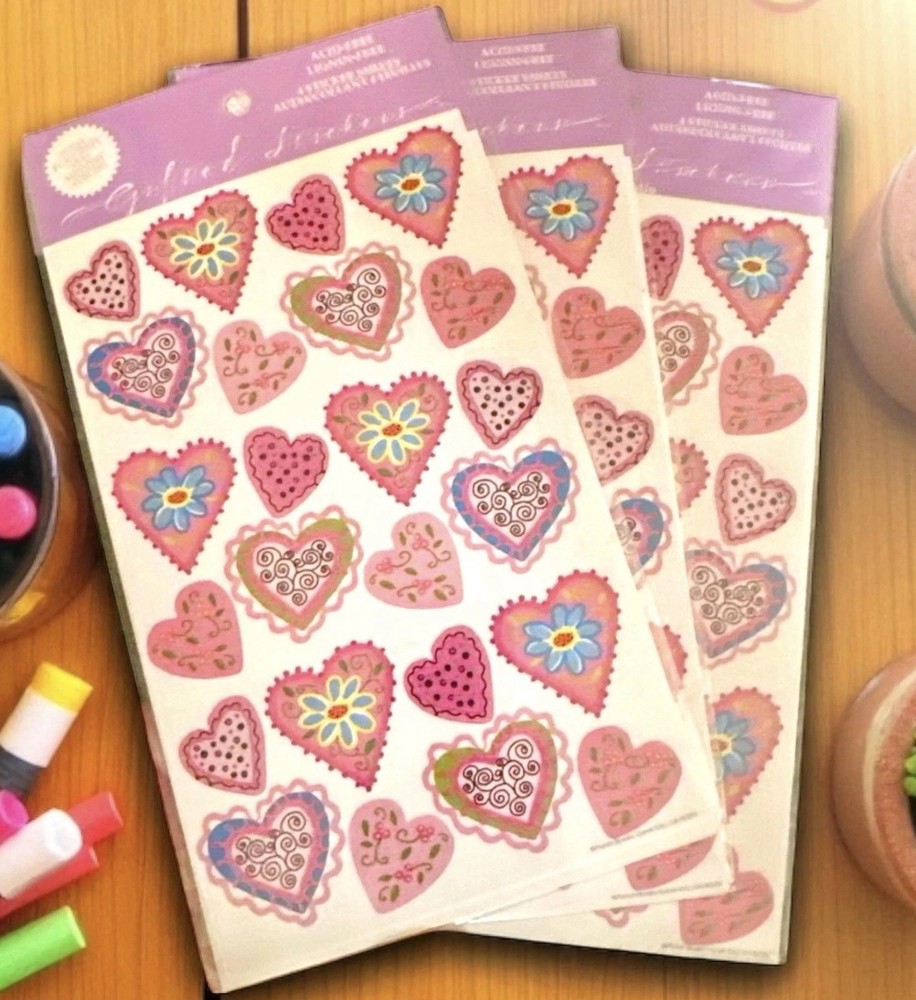 3 Packs VALENTINE LOVE HEARTS Punch Studio Scrapbook supplies Stickers Craft art