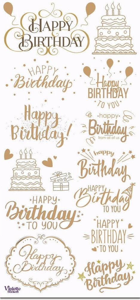 Violette Stickers Gold Foil Happy Birthday Scrapbook Craft Planner Supply