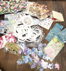 Scrap Book Album Misc Lot 3D Flower Stickers Paper Frames Card Stock Journaling