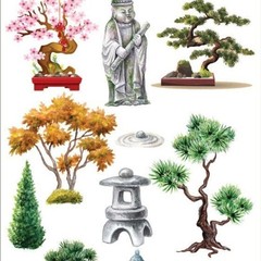 Violette Stickers – 1 Bonsai Plants Sticker Sheet – Asian Garden – Scrapbooks