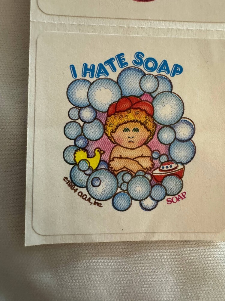 Vintage 1984’s Scratch & Sniff Cabbage Patch Kids I Hate Soap Stickers Strip