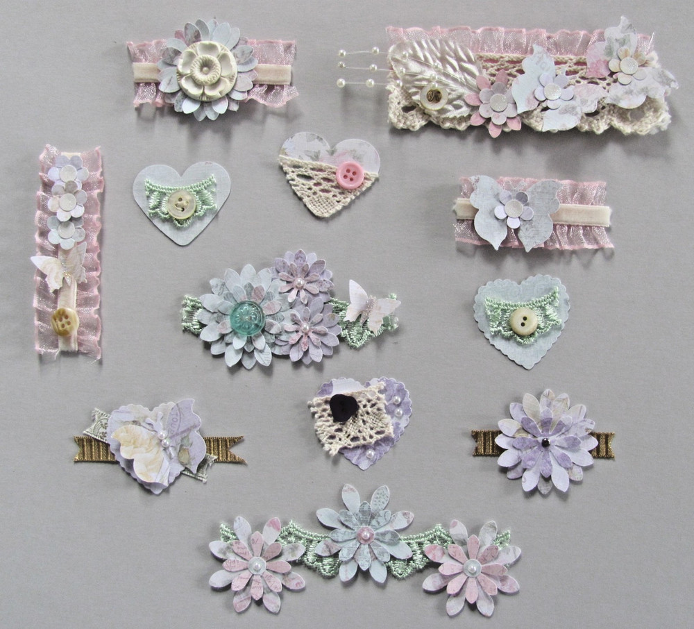 Handmade Shabby Chic Embellishments 12 Paper Lace Ribbon Buttons 12 Junk Journal