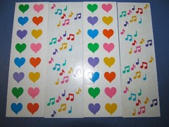 Vintage Mrs Grossmans Stickers Pastel Multi Color Hearts Small & Music Notes