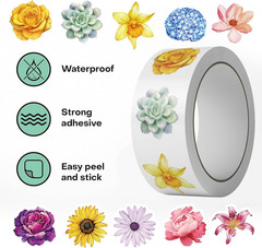 500 Pcs Flower Stickers Colorful Floral Paper Decals for Kids Spring Summer Roll