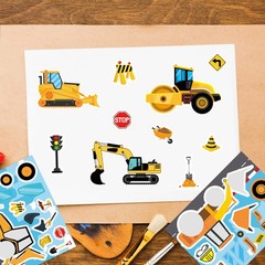 16PCS Cartoon Engineering Car Puzzle Stickers Luggage Make A Face Notebook Puzzl