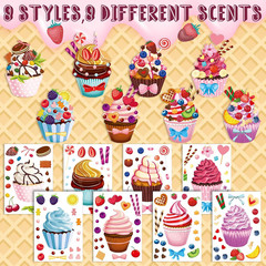 48 Sheets Scented Cupcake Stickers Scratch and Sniff for DIY Baking Favors
