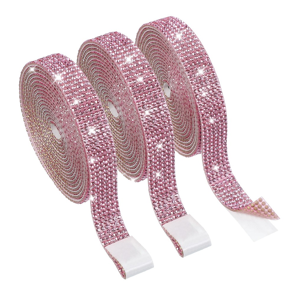 3 Rolls 6.6 Yards 0.5 Inch Crystal Rhinestones Ribbon for Crafts Pink