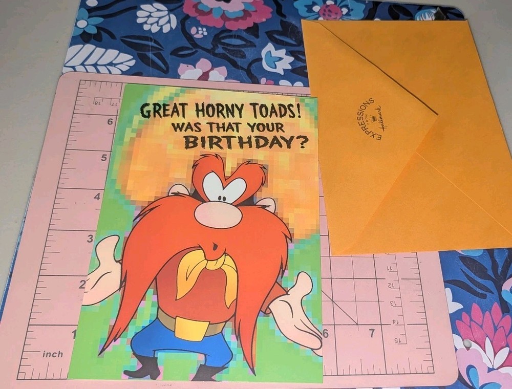 Hallmark Looney Tunes Yosemite Sam Greeting Card Belated Birthday w/Envelope VTG