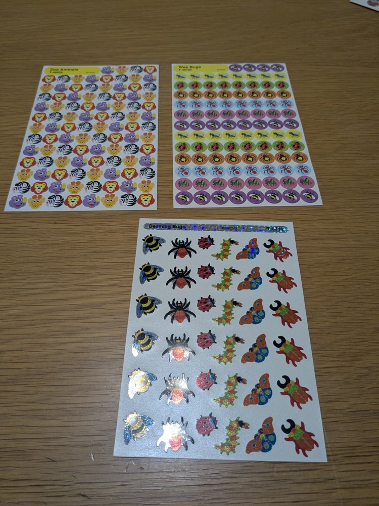 3 Sheets Trend Sparkle Stickers Beaming Bugs Vintage, Zoo Animals Wee