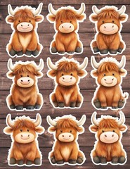 Highland Cow Die Cut Vinyl Stickers Set Scrapbooking Laptop WaterBottle