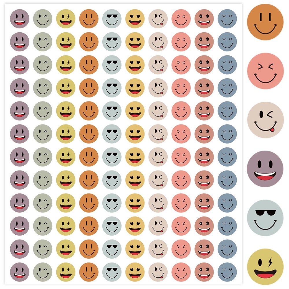 7200Pcs Boho Happy Face Stickers Round Mini Incentive Decals for Students, T…