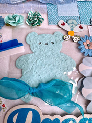 Teal Blue LG lot scrapbook planner journal junk collage ephemera Prima Flowers