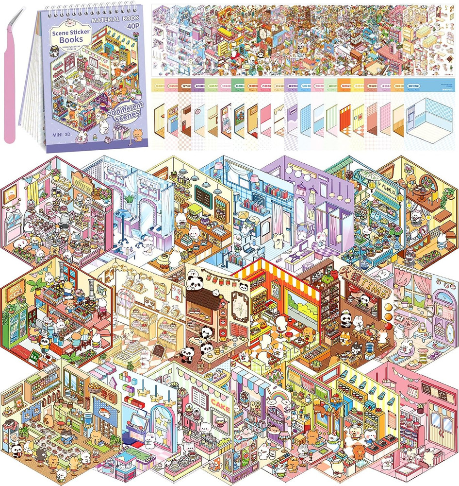 DIY 3D House Stickers, 20 Sets Fun DIY Stickers Scene Make Your Own Mini House C
