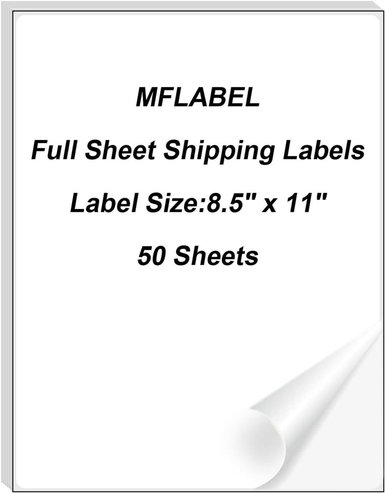 50 Sheets Full Sheet Sticker Paper – 8.5″x11″ White Matte Vinyl for All Printers