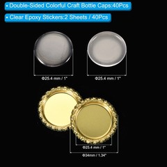 40 Set Bottle Caps for Crafts, Caps with Epoxy Stickers, Gold Tone