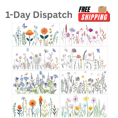 8 Sheets Flower Rub on Transfers – Vintage Wildflower Butterfly