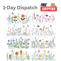 8 Sheets Flower Rub on Transfers – Vintage Wildflower Butterfly