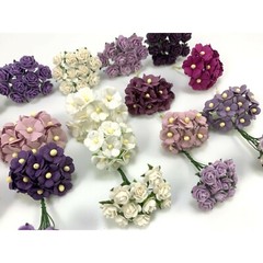 200 MIXED 4 Designs Mini – Small Cottage Rose Paper Flower (R&S- Kit Purple A)