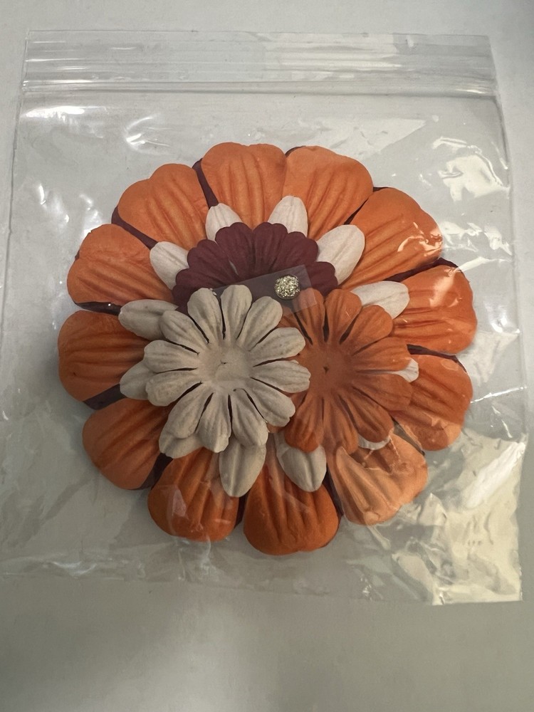 Flower Petals, Maroon, Orange & Ivory with Rhinestone Embelishment (B37)