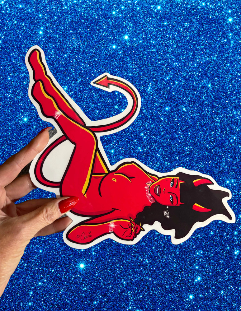 10″ JUMBO Size She Devil Pinup Girl Nude Sticker Decal
