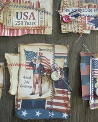 10 Junk Journal Clusters Handmade PATRIOTIC 4th July Grunge Sewn Scrappy Buttons