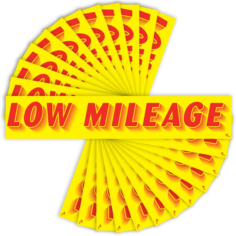 Low Mileage Windshield Stickers 12 Pack Advertising Sticker | Measuring 14.5″ X