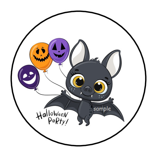 30 HALLOWEEN ENVELOPE SEALS LABELS STICKERS 1.5″ ROUND BAT BALLOONS CUTE