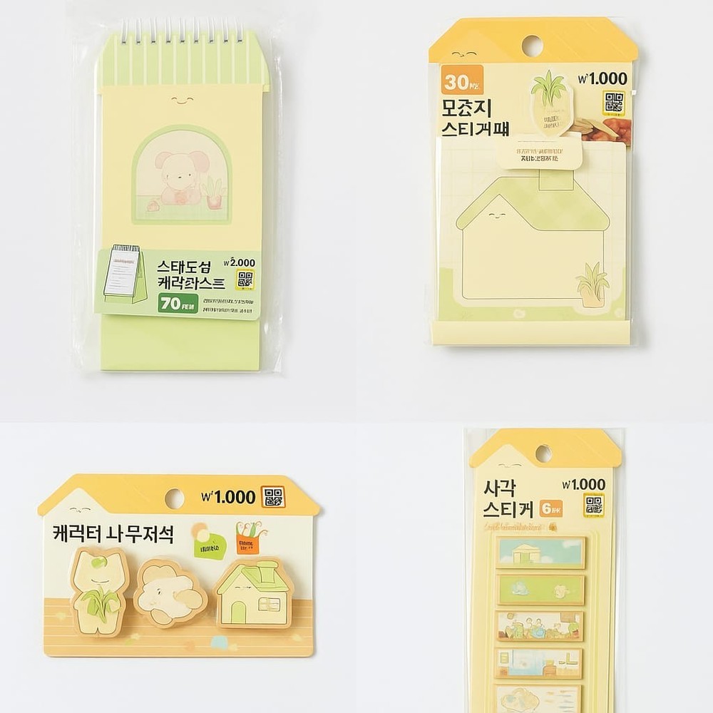Daiso Korea Cute Stationery Set Notepad Sticky Notes Magnets Page Markers Kawaii
