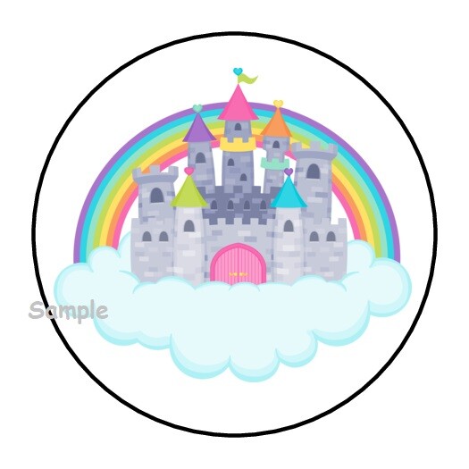 30 PRETTY CASTLE & RAINBOW ENVELOPE SEALS LABELS STICKERS 1.5″ ROUND MAGICAL