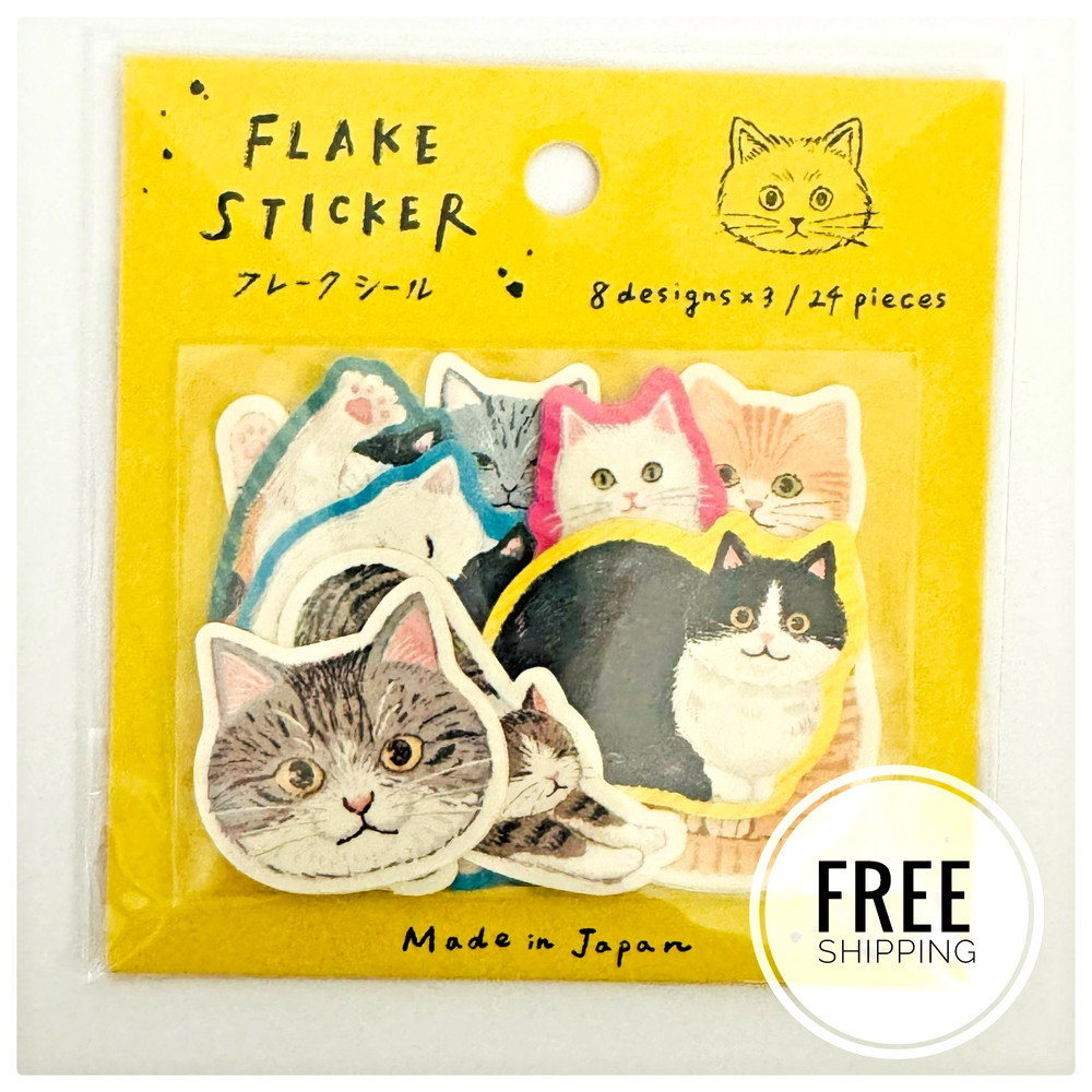 Japanese Cat Sticker Flakes Set 24pcs Kawaii Cute Japan Stationery