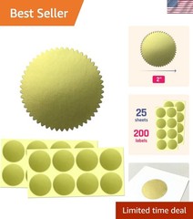 200 Pack, Gold Foil Seal Stickers for Certificates – 2″ Diameter