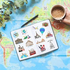 World Map Landmarks Stickers 100 Pcs Waterproof Vinyl Decals for Water Bottle…