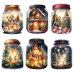 Christmas Magic Jar Winter House Scenery Stickers Stationery Scrapbooking Craft